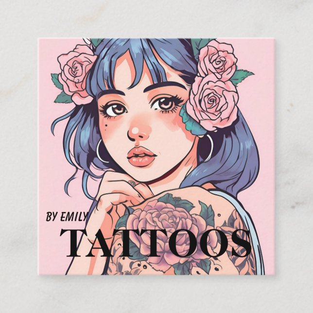 Tarjeta de visita gráfica de artista de tatuajes (Anverso)