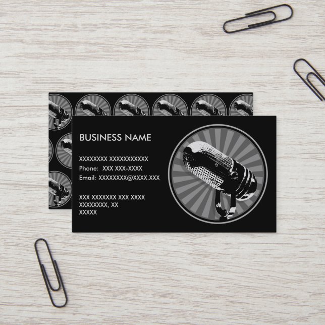 Tarjeta De Visita Gráfica de micrófono retro (Anverso/Reverso In Situ)