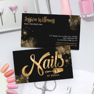 Tarjeta De Visita Gráfica del logotipo de las uñas - Textura dorada