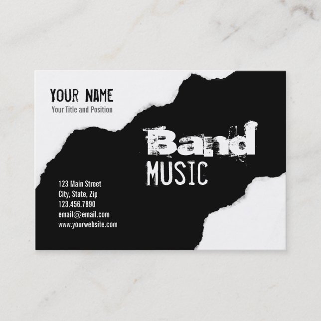 Tarjeta De Visita Gráfico blanco y negro rasgado del Grunge de la (Anverso)