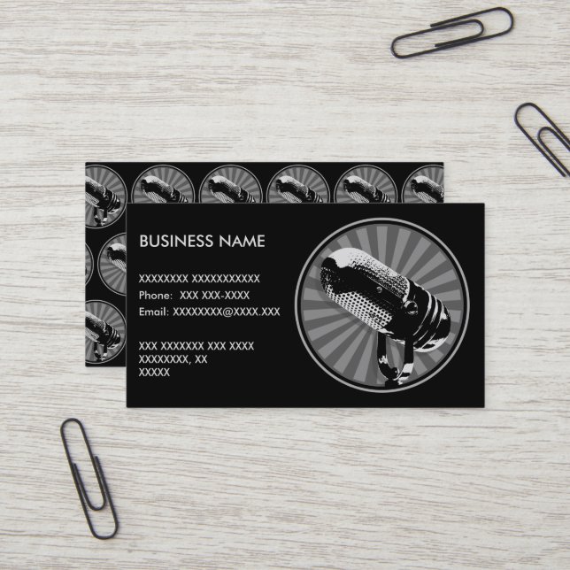 Tarjeta De Visita Gráfico de micrófono retro (Anverso/Reverso In Situ)