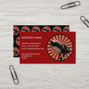 Tarjeta De Visita Gráfico de micrófono retro en rojo