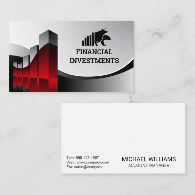 Tarjeta De Visita Gráfico financiero | Logotipo de Buey del oso (Anverso / Reverso)
