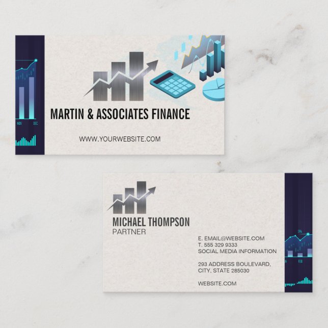 Tarjeta De Visita Gráficos financieros | Existencias y contabilidad (Anverso / Reverso)