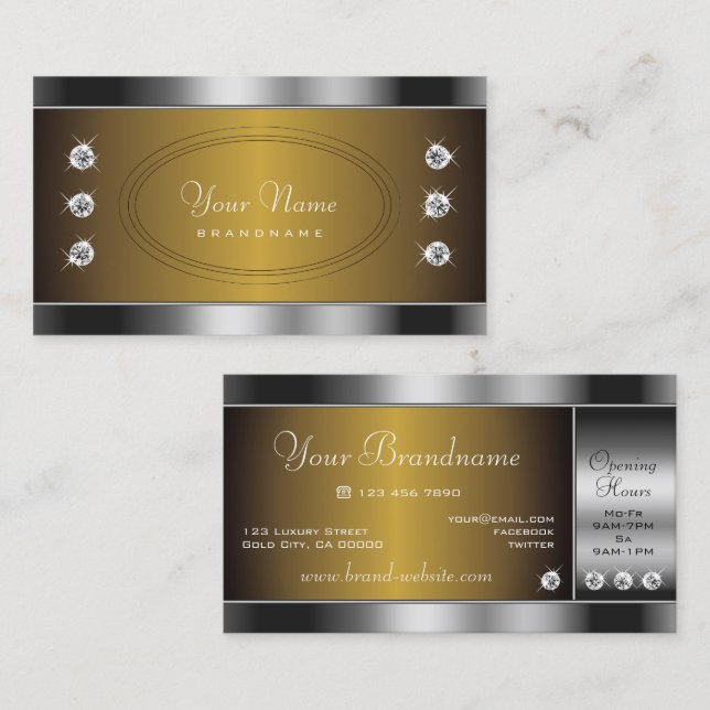 Tarjeta De Visita Gráficos modernos de diamantes gradientes plateado (Anverso / Reverso)