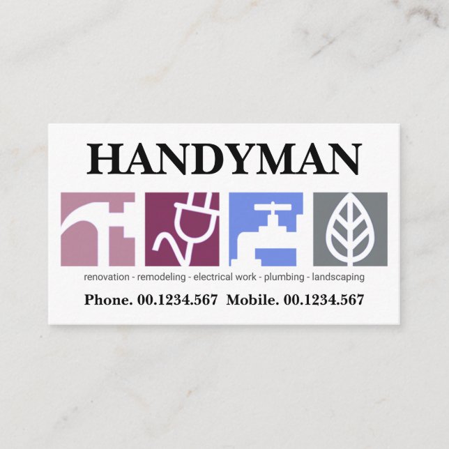 Tarjeta De Visita Gran carteles creativos modernos para Handyman (Anverso)