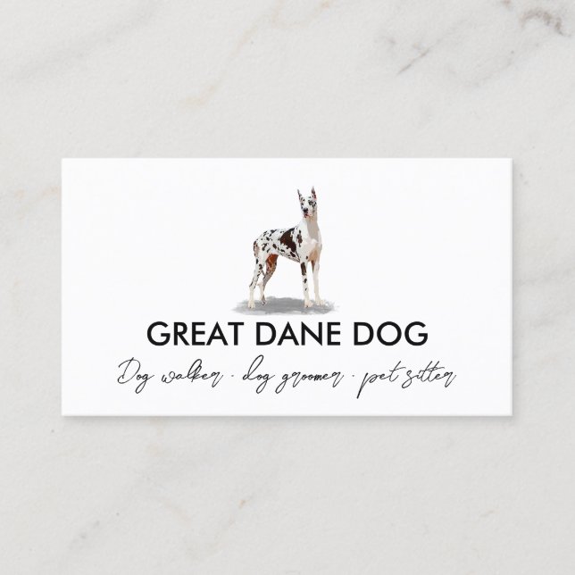 Tarjeta De Visita Gran Danés Blanco Harlequín Perro (Anverso)