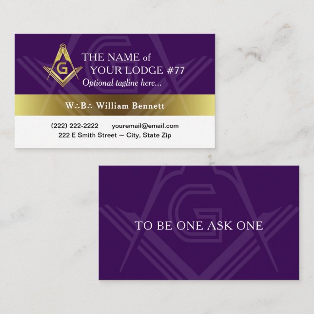 Tarjeta De Visita Gran Lodge Masonic (Anverso / Reverso)