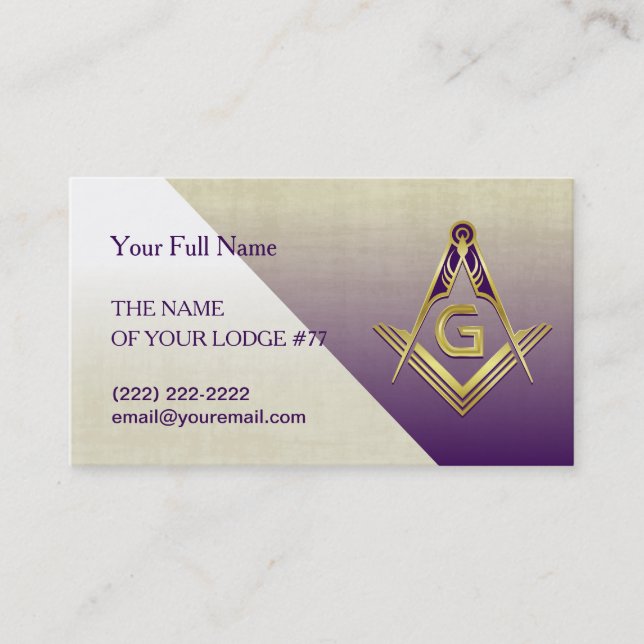 Tarjeta De Visita Gran Lodge Purple & Gold Masonic Cards (Anverso)