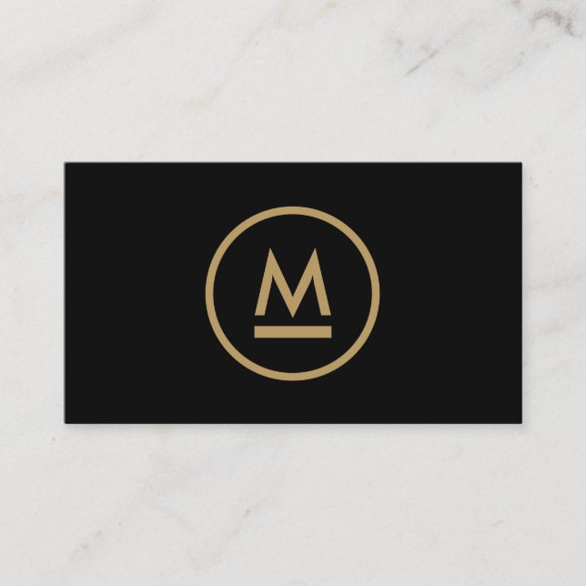 Tarjeta De Visita Gran monograma moderno inicial en oro sobre negro (Anverso)