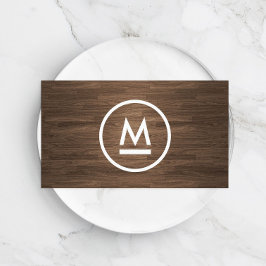 Tarjeta De Visita Gran monograma moderno inicial sobre madera marrón