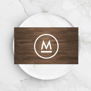 Tarjeta De Visita Gran monograma moderno inicial sobre madera marrón