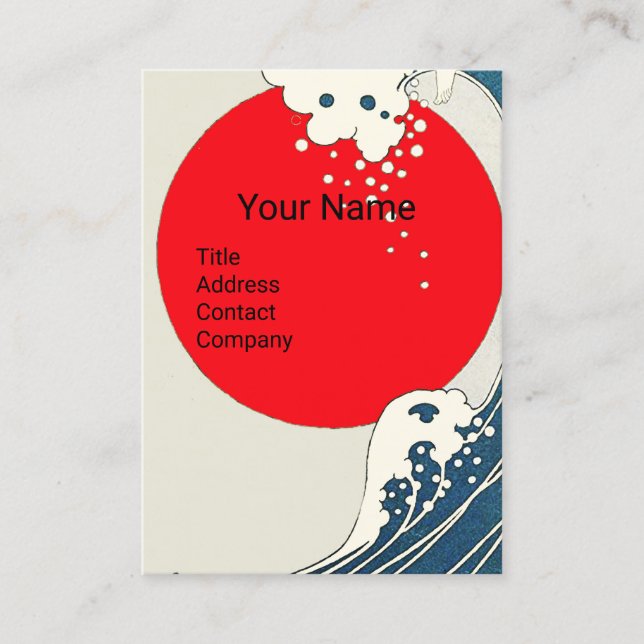 Tarjeta De Visita GRAN OLA, Monograma Náutico Blanco Azul SUN ROJO (Anverso)