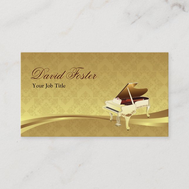 Tarjeta De Visita Grand Piano Instrumento Musical Elegante Damask Go (Anverso)