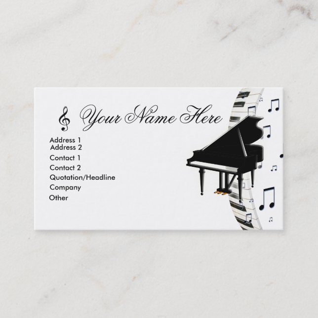 Tarjeta De Visita Grand Piano Keyboard Music Notes y G-Clef (Anverso)