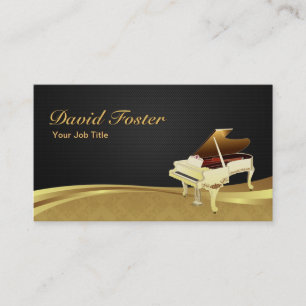 Tarjeta De Visita Grand Piano Pianist Elegant Black Gold Damask
