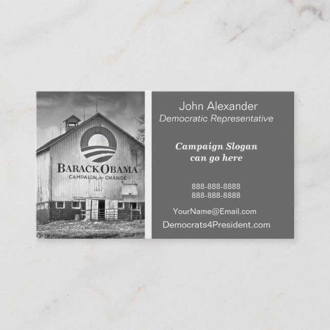 Tarjeta De Visita Granero de la campaña presidencial de Barack Obama (Anverso)