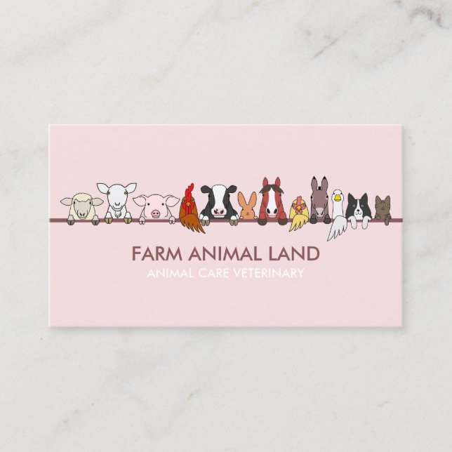 Tarjeta De Visita Granja Animal Veterinario Rosa (Anverso)