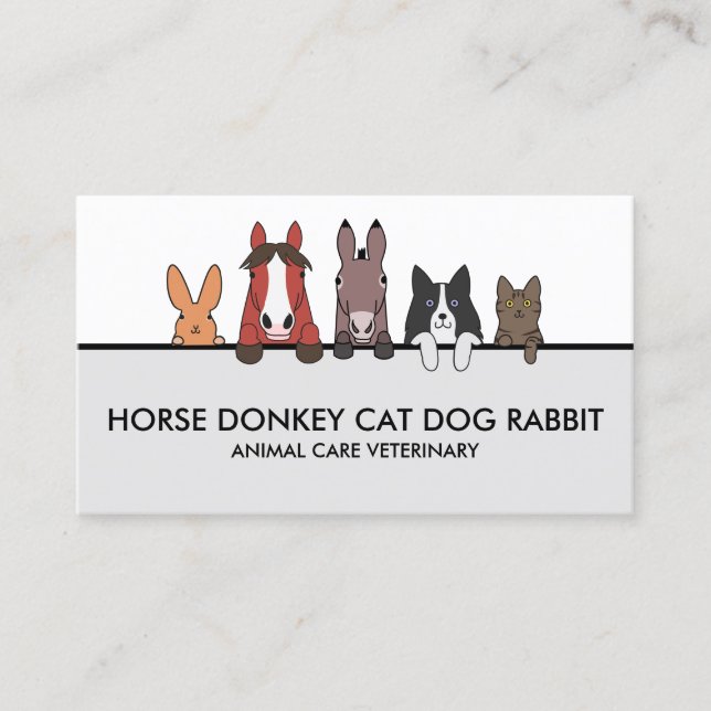Tarjeta De Visita Granja Animales Caballo Donkey Cat Conejo Perro (Anverso)