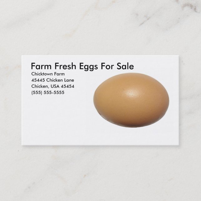 Tarjeta De Visita Granja De Huevos Frescos En Venta (Anverso)
