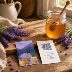 Tarjeta De Visita Granja de Miel de Lavanda Código QR Floral Montaña