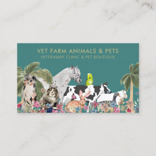 Tarjeta De Visita Granja de palmeras verdes Animal Gato Perro Pájaro