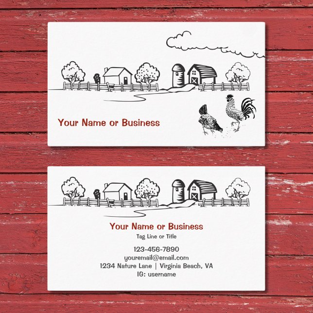 Tarjeta De Visita Granja de pollo y granja de campo encantadora de H (Front and Back - Chickens Rooster and Hen Charming Country Farm Business Card)