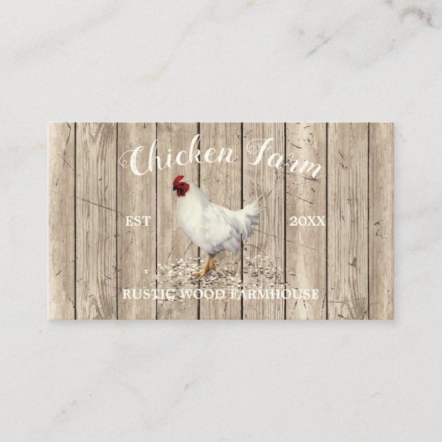 Tarjeta De Visita Granja de Pollos Huevo de Madera Rústica (Anverso)