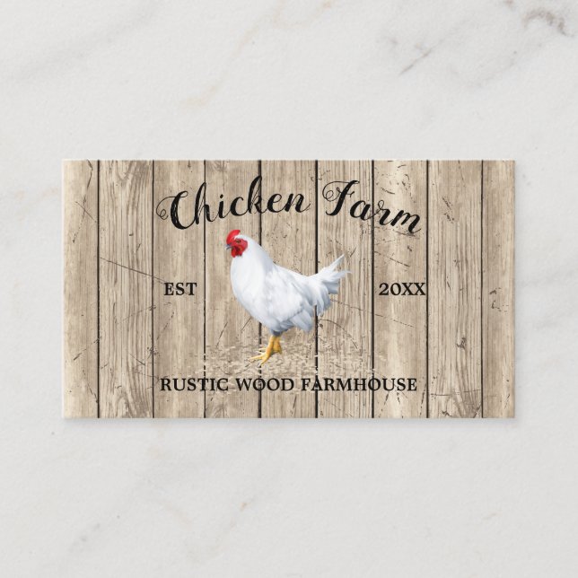 Tarjeta De Visita Granja de Pollos Madera Rústica (Anverso)