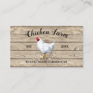 Tarjeta De Visita Granja de Pollos Madera Rústica Huevo Gallina