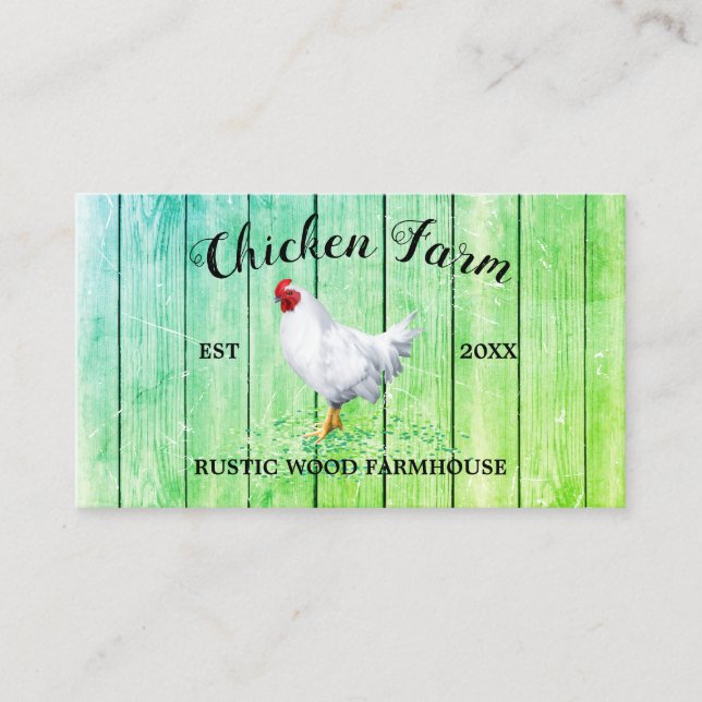 Tarjeta De Visita Granja de Pollos Madera Rústica verde (Anverso)
