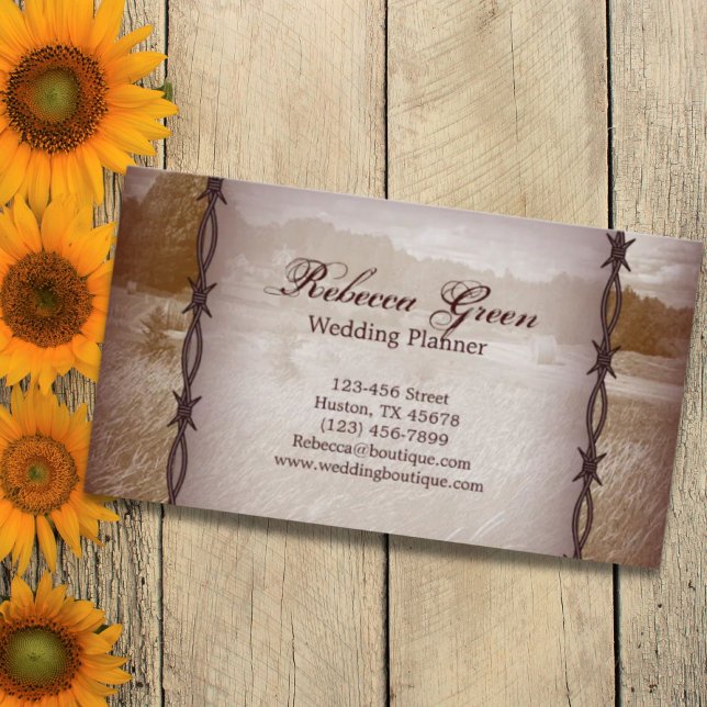 Tarjeta De Visita granja de ranchos del país occidental con alambre  (distressed barbwire western country ranch farm business card)