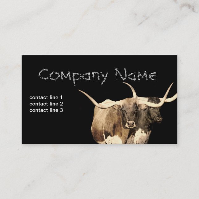 Tarjeta De Visita granja de ranchos vacas de longhorn en personaliza (Anverso)