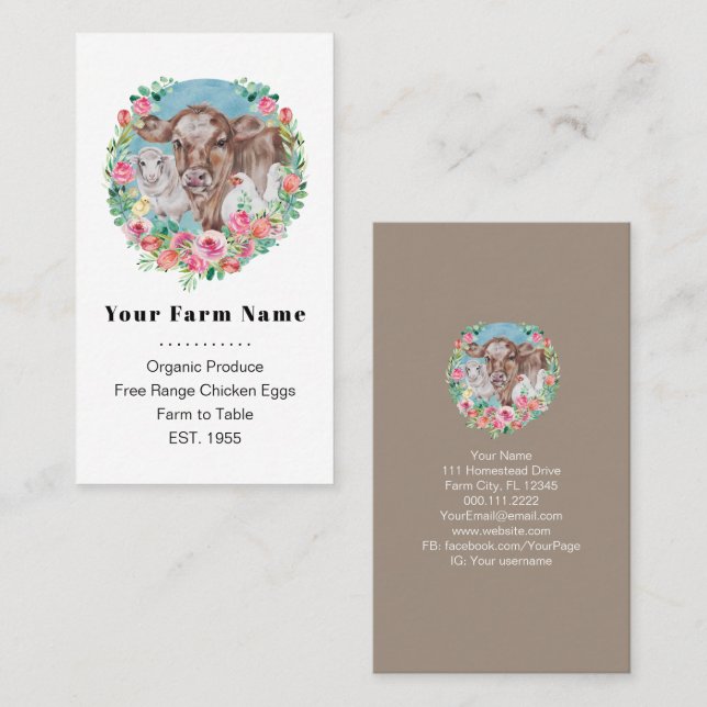 Tarjeta De Visita Granja familiar Jardín de mercado de vacas de poll (Anverso / Reverso)