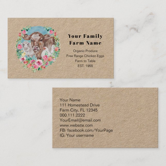 Tarjeta De Visita Granja familiar Jardín de mercado de vacas de poll (Anverso / Reverso)