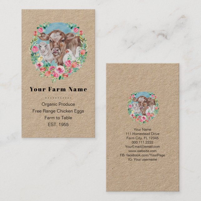 Tarjeta De Visita Granja familiar Jardín de mercado de vacas de poll (Anverso / Reverso)
