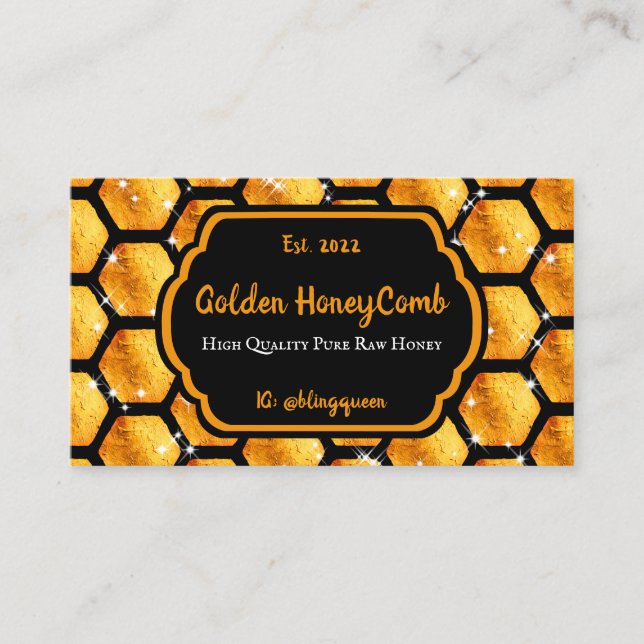 Tarjeta De Visita Granja Glitz Honeycomb de Pureraw de oro brillante (Anverso)