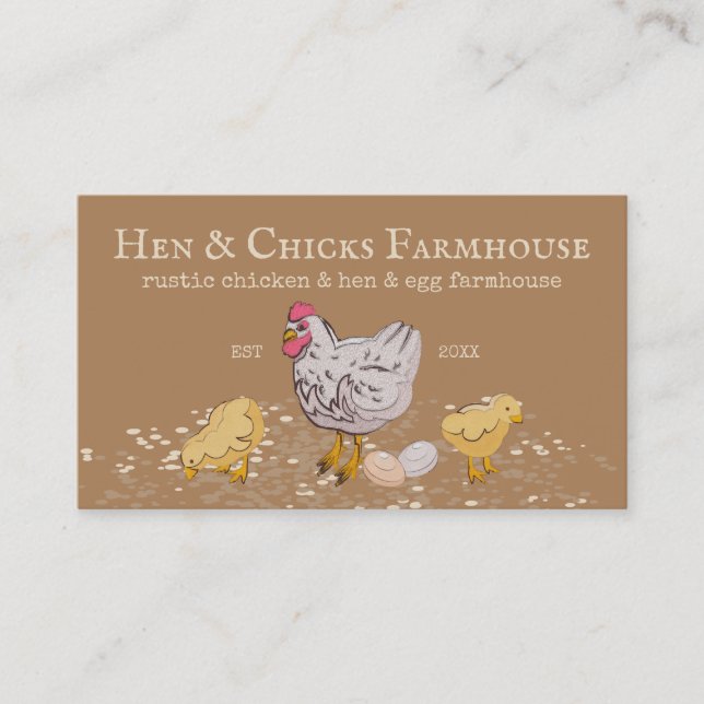 Tarjeta De Visita Granja marrón Rustic Chicks Hen Farm (Anverso)