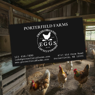 Tarjeta De Visita Granja orgánica huevos blancos sobre negro