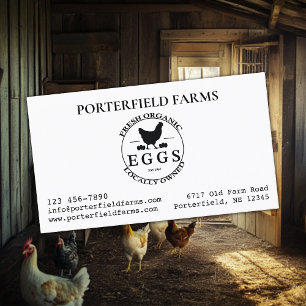 Tarjeta De Visita Granja orgánica huevos negros sobre blanco