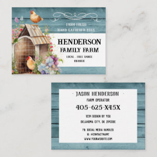 Tarjeta De Visita Granja Rustic Blue Wood de huevos de pollo