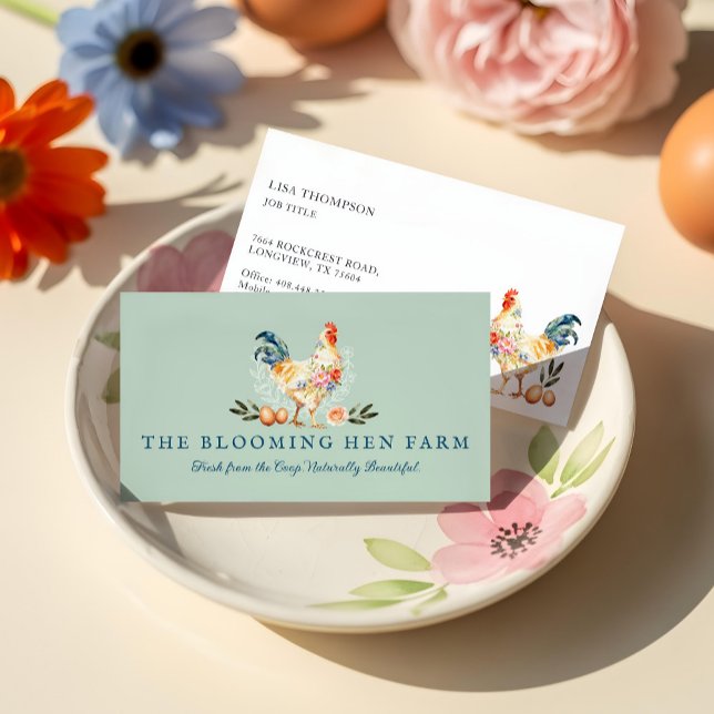 Tarjeta De Visita Granja rústica acuarela floral gallina gallinácea  (Rustic Farm Watercolor Floral Chicken Hen Egg Business Card)
