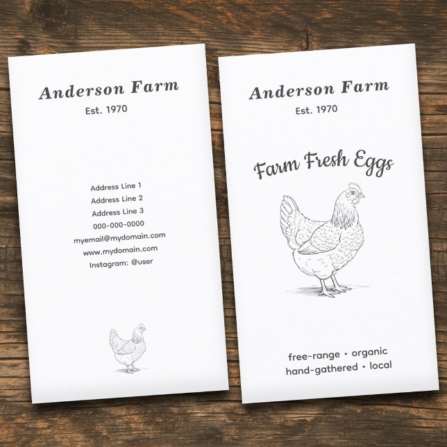 Tarjeta De Visita Granja simple Huevos frescos con Hen Vertical (Simple Farm Fresh Eggs with Hen Vertical Business Card)