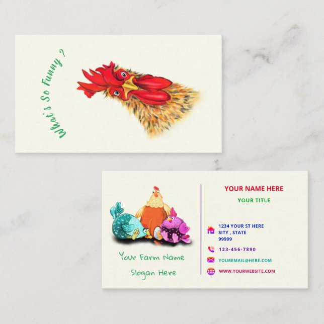 Tarjeta De Visita Granjero más feliz - Granja divertida con pollo fe (Anverso / Reverso)