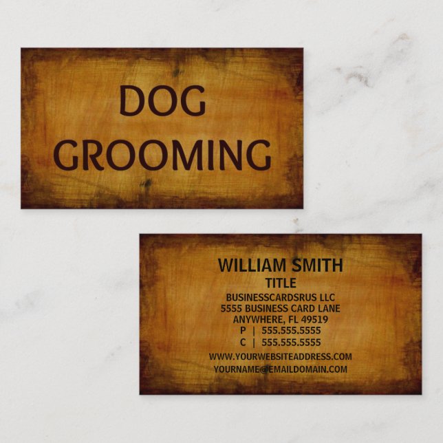 Tarjeta De Visita Grano de madera de Dog Grooming (Anverso / Reverso)