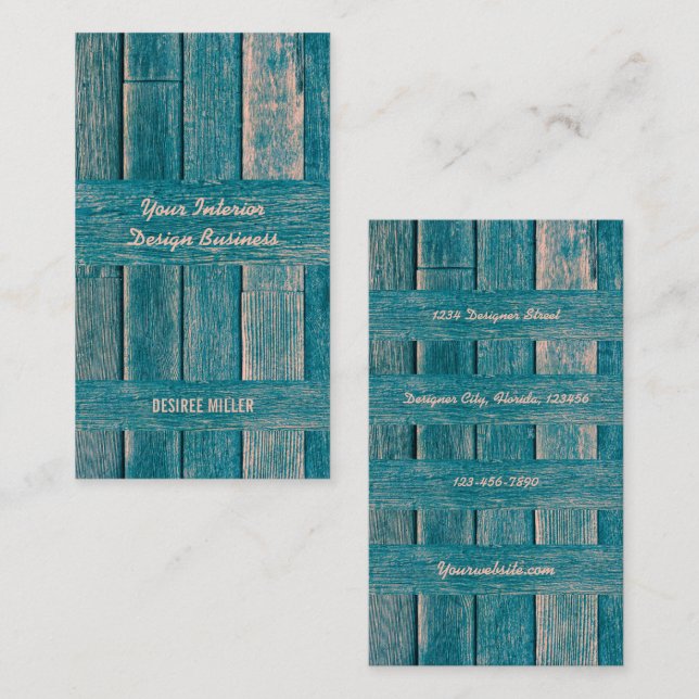Tarjeta De Visita Grano de madera Verde azulado rústico de campo vin (Anverso / Reverso)