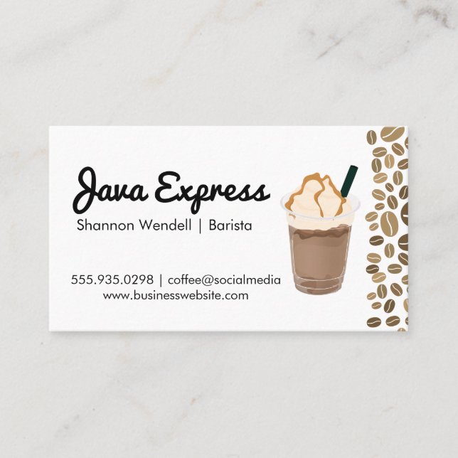 Tarjeta De Visita Granos de café | Bebida fría Brew (Anverso)