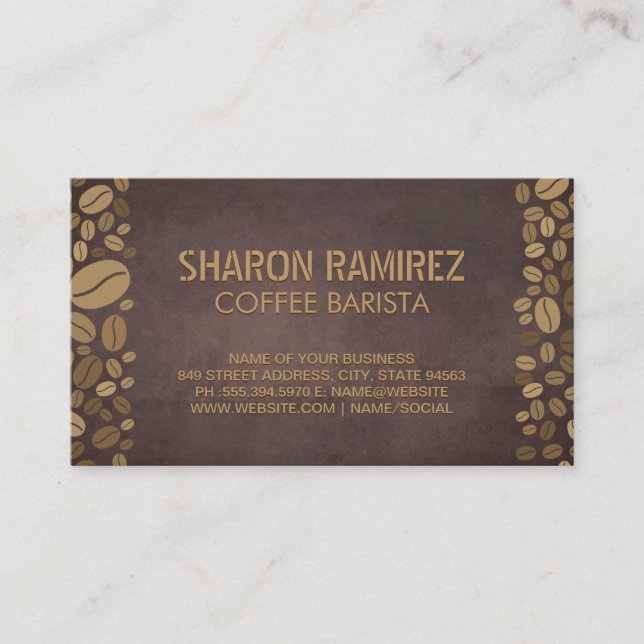Tarjeta De Visita Granos de café | Textura marrón (Anverso)