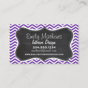 Tarjeta De Visita Grape Purple Chevron Strips; Chalkboard look