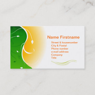 Tarjeta De Visita Grasa verde de flor blanca con atardecer Naranja S